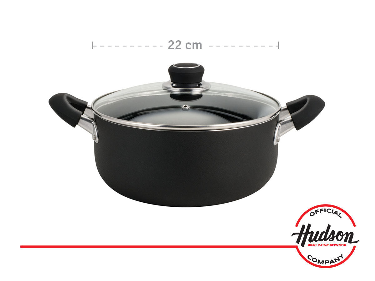 Cacerola de 22 cm Aluminio c/ Antiadherente Tapa Vidrio Alumix