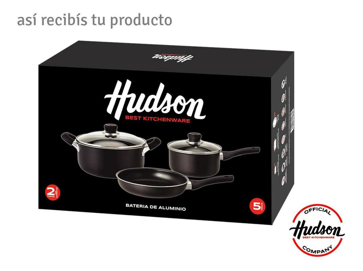 Batería Cocina 7 Piezas Aluminio Antiadherente Hudson Negro