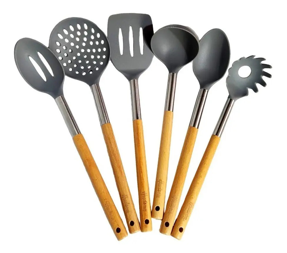 Espatula Calada Mango Madera Utensilio Cocina Hudson Hsk Color Gris