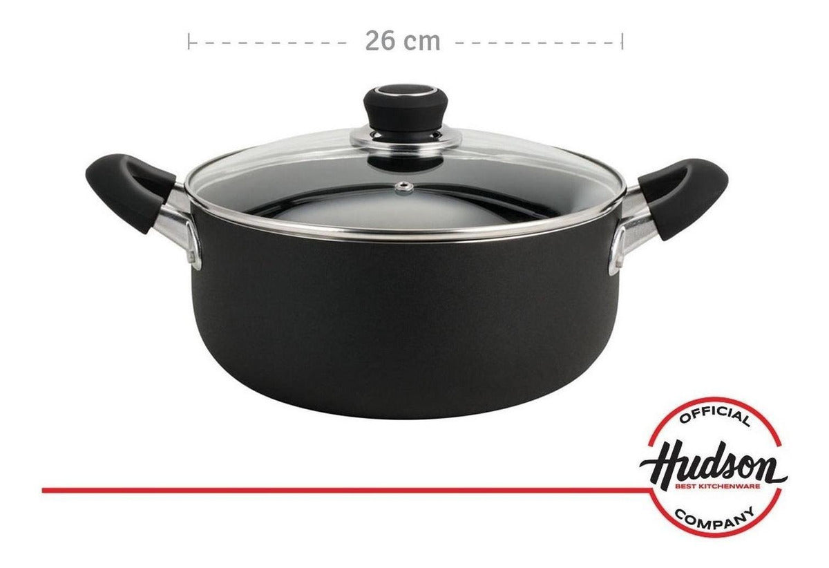 Cacerola 26 Cm Aluminio Negro Antiadherente Tapa Vidrio