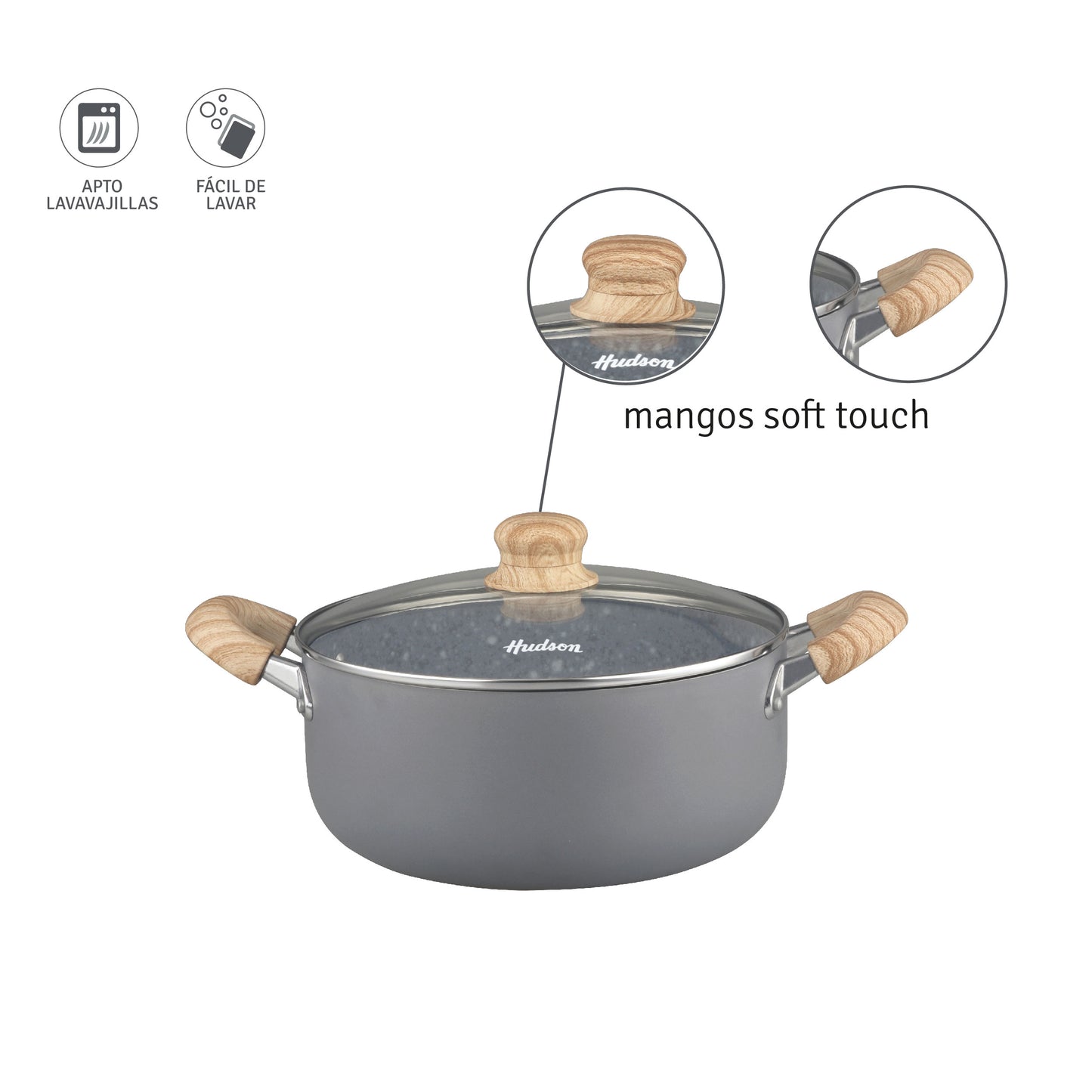 Cacerola Hudson De Aluminio C/antiadherente Granito De 20 Cm