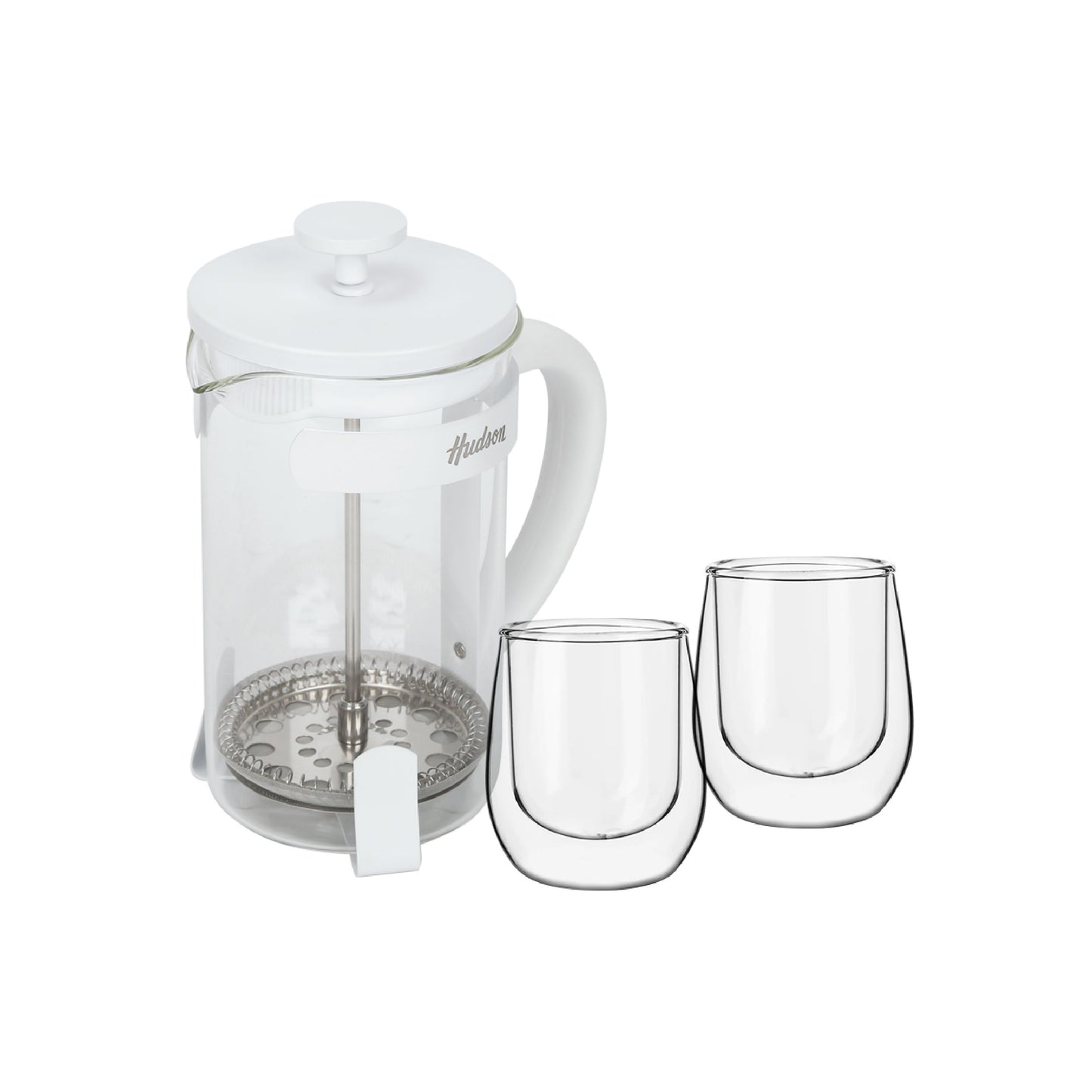 Set Cafetera Hudson Embolo 600 Ml + 2 Vasos Doble Vidrio