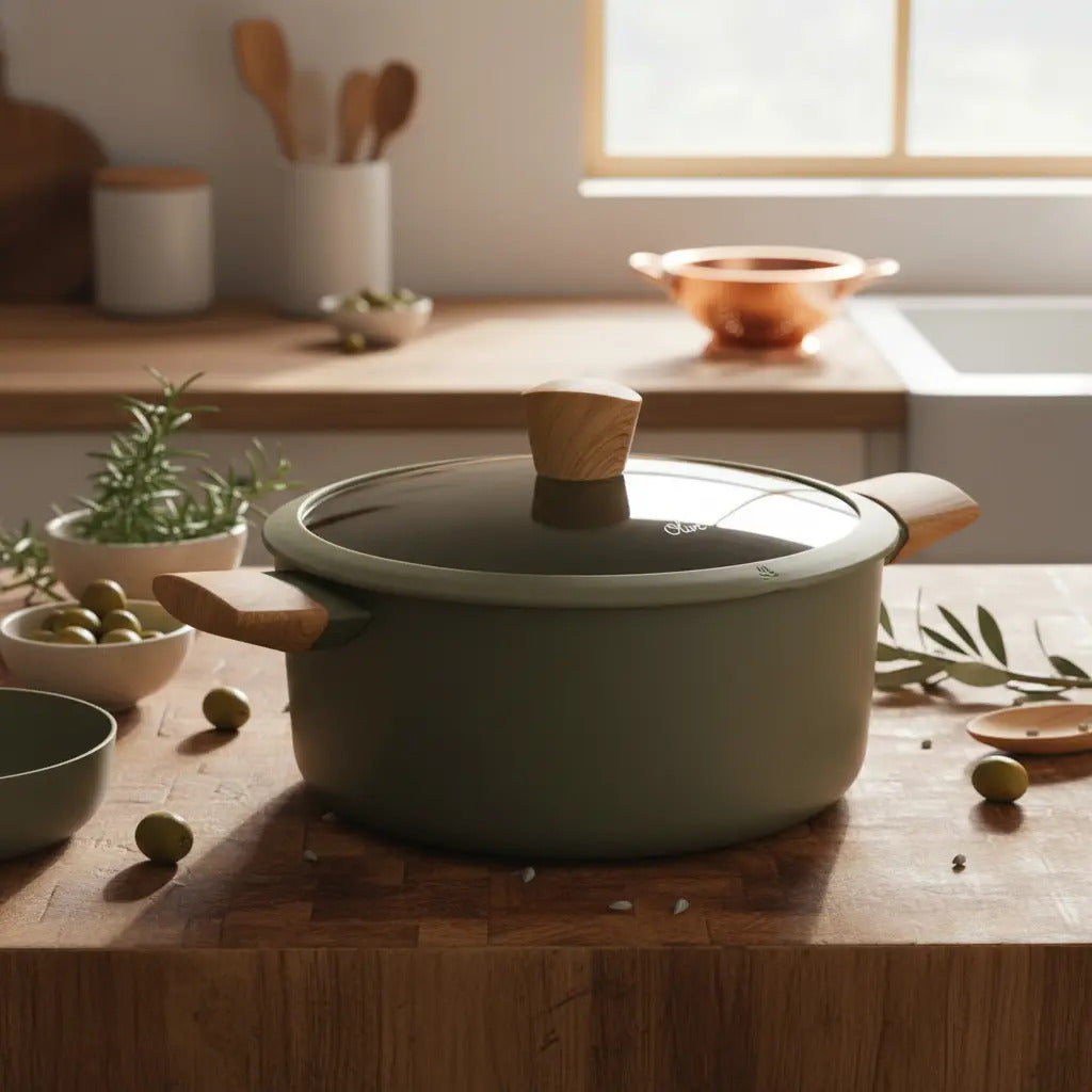 Kit Hudson: Wok Olive Antiadherente 28 Cm 4.6 L + Olla Olive Antiadherente 26 Cm 5.5 L