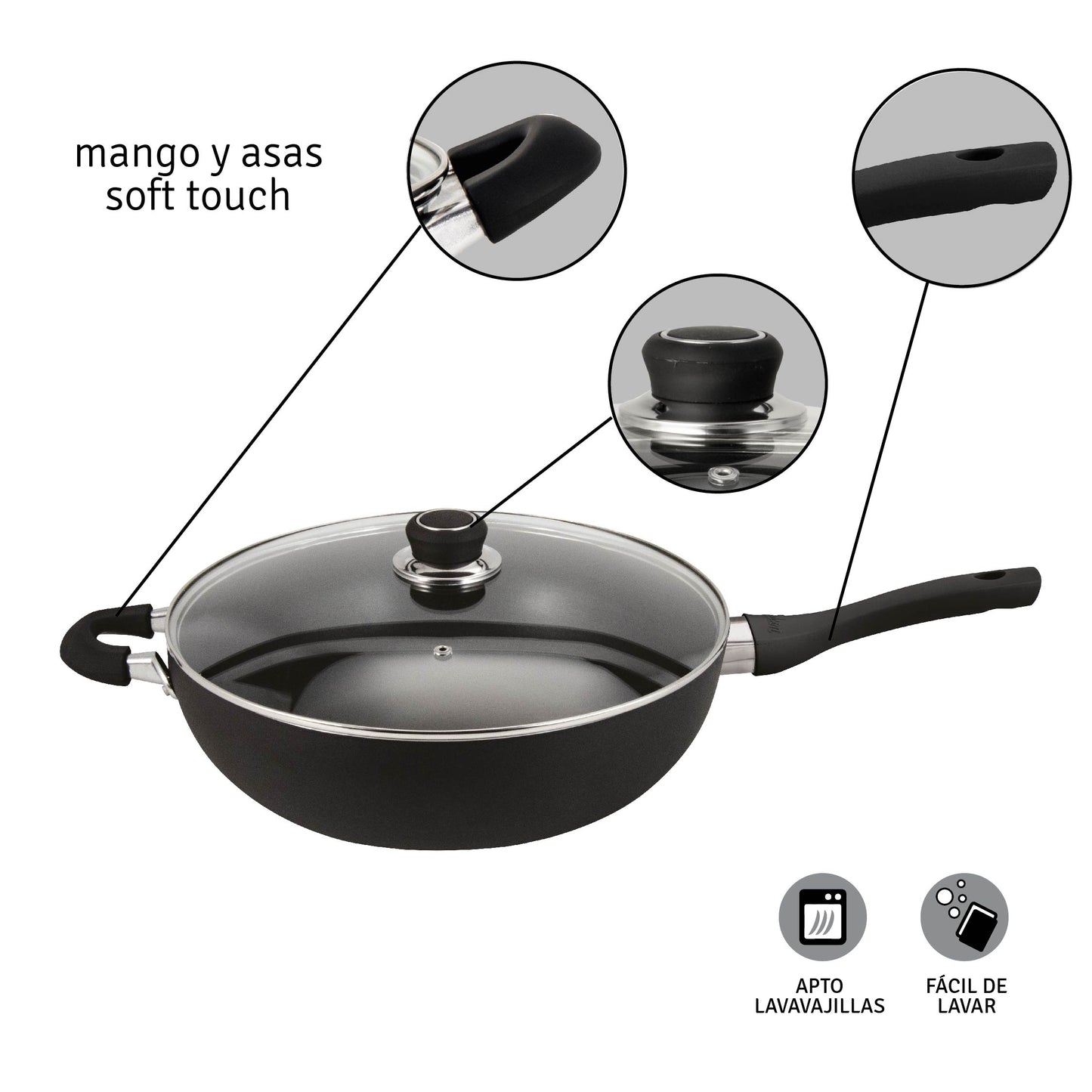 Wok de 32 cm de Aluminio c/ Antiadherente Línea Alumix