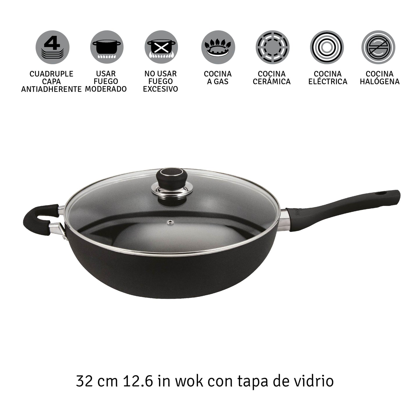 Wok de 32 cm de Aluminio c/ Antiadherente Línea Alumix