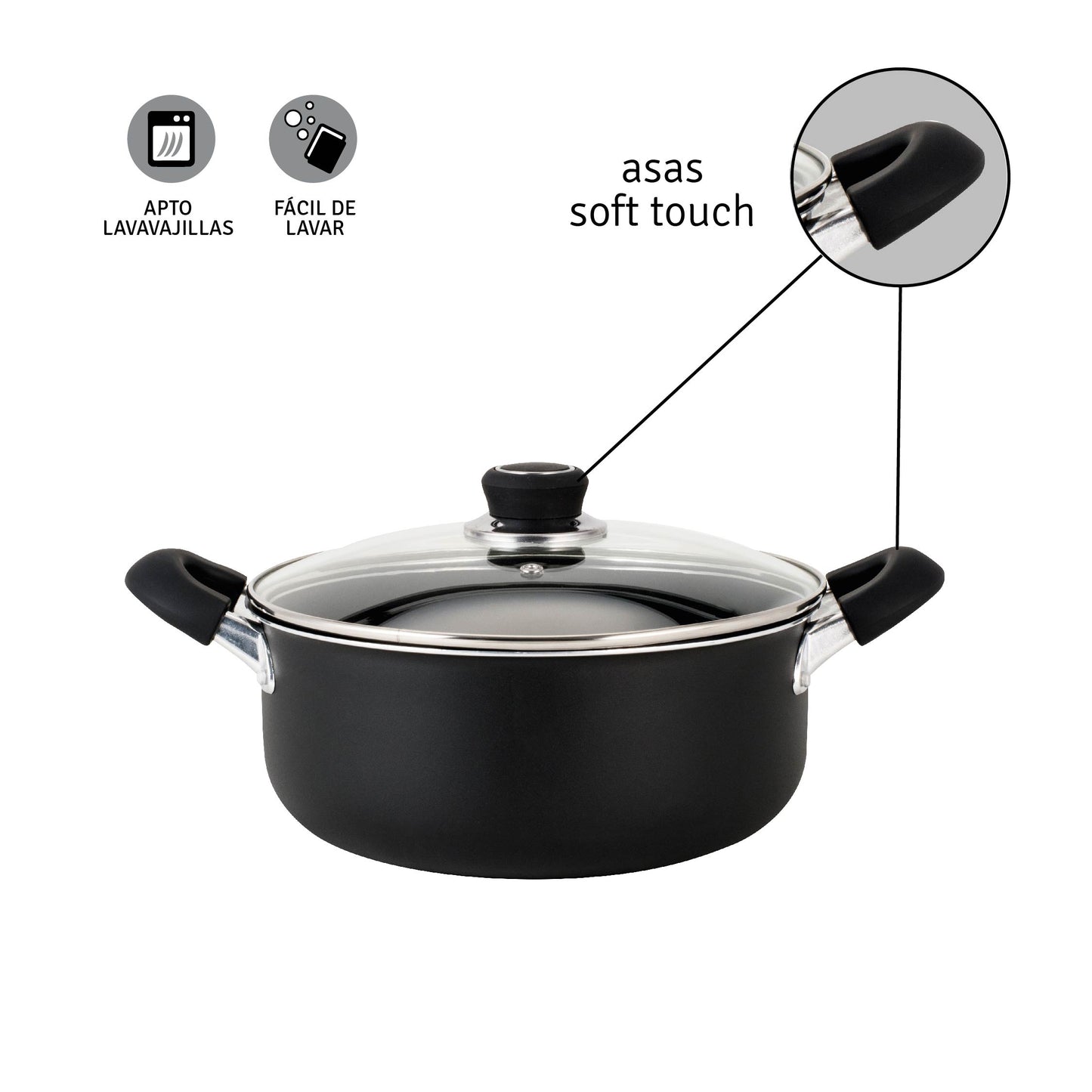Cacerola 20 Cm Aluminio Negro Con Antiadherente