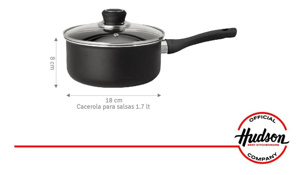 Cacerola 18 Cm Aluminio Negro Antiadherente Y Tapa De Vidrio