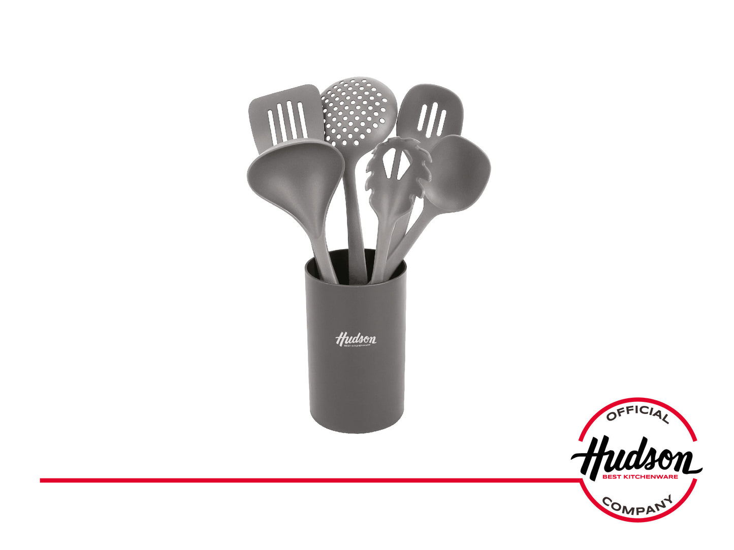 Set 6 Utensilios Cocina Nylon Hudson + Base Moderna Gris