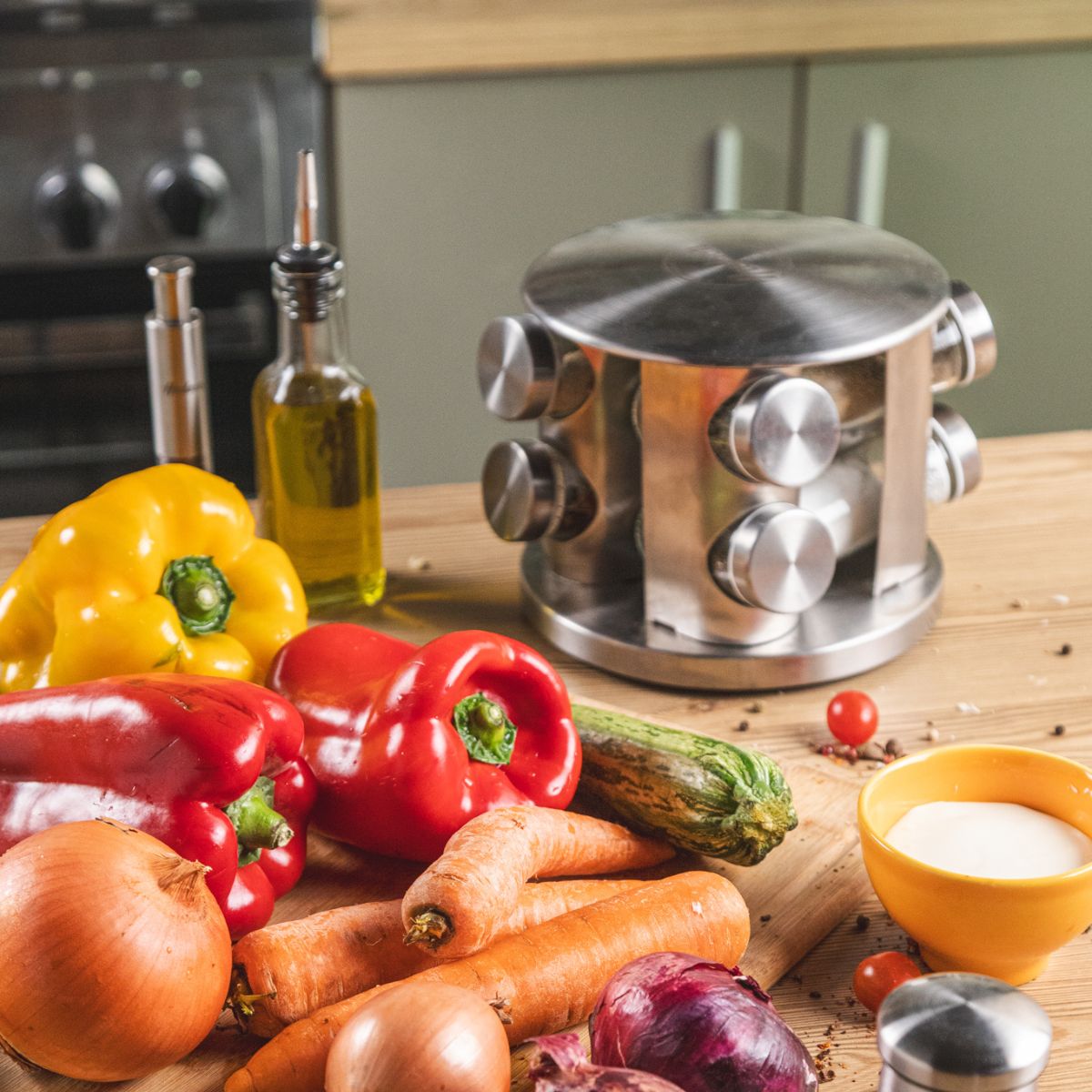 Especiero Giratorio Acero Inoxidable 8 Frascos Vidrio