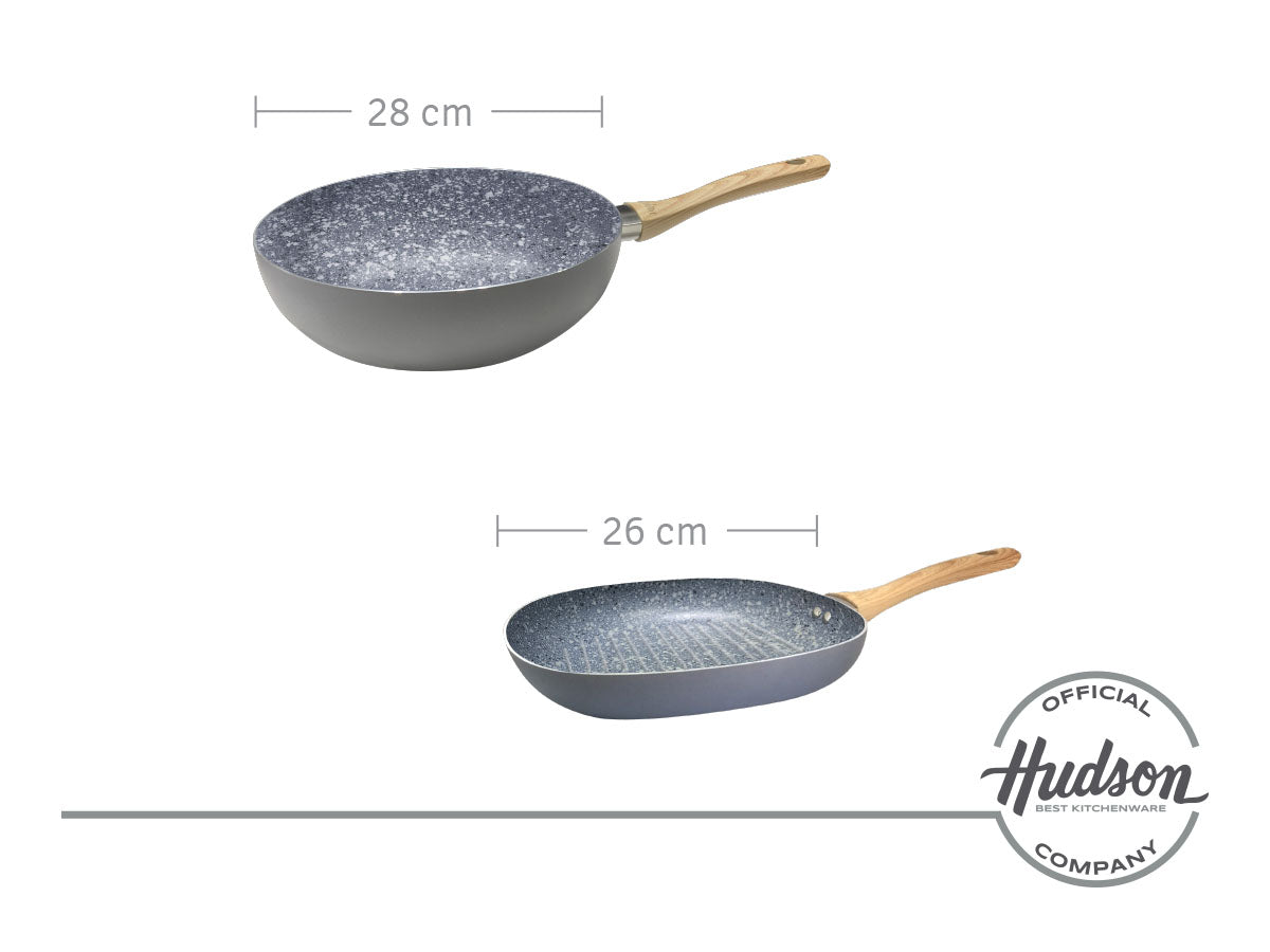 Kit De Ollas + Sartén + Wok Linea Hudson Granito Gris