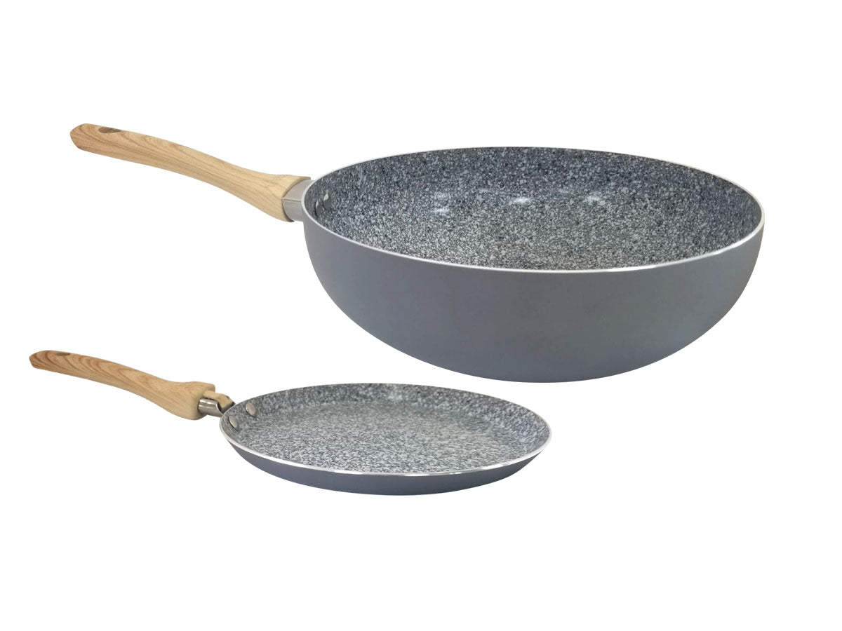 Set Wok 28 cm y Panquequera 22 cm de Aluminio c/ Antiadherente Granito