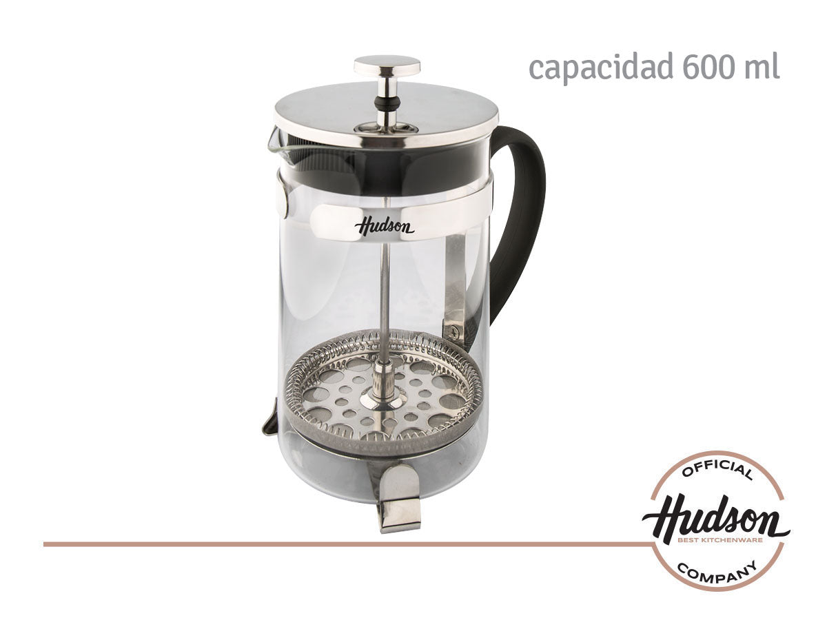 Cafetera Hudson Émbolo F-228-1000 manual plateada y negra