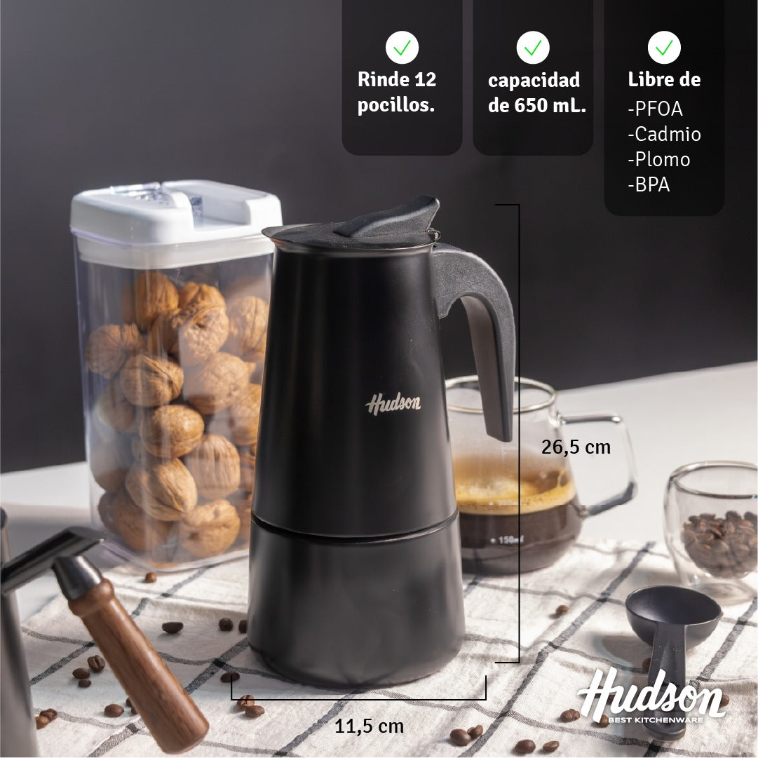 Cafetera Italiana De 650ml Negra Para Inducción Hudson Negro