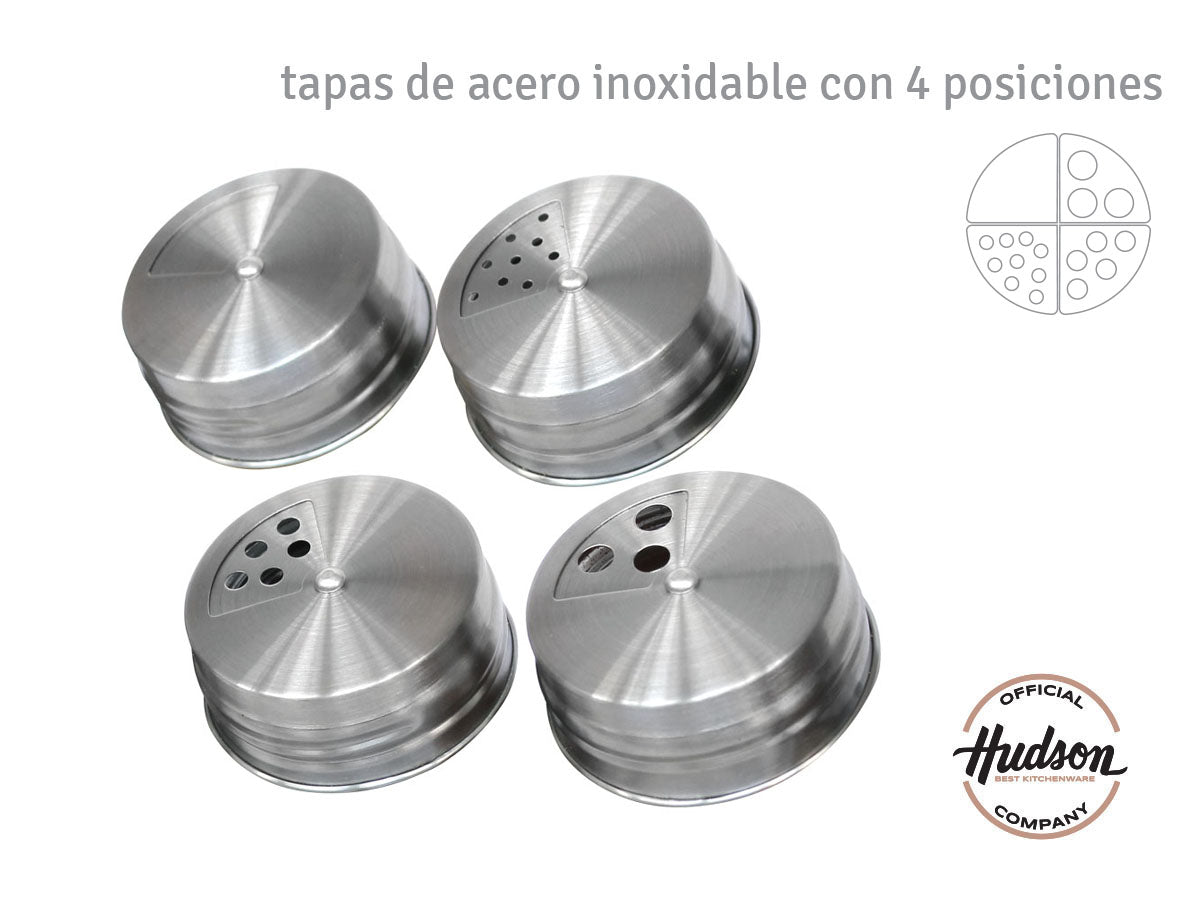 Especiero Hudson 4 Frascos De Vidrio Con Tapa + Base