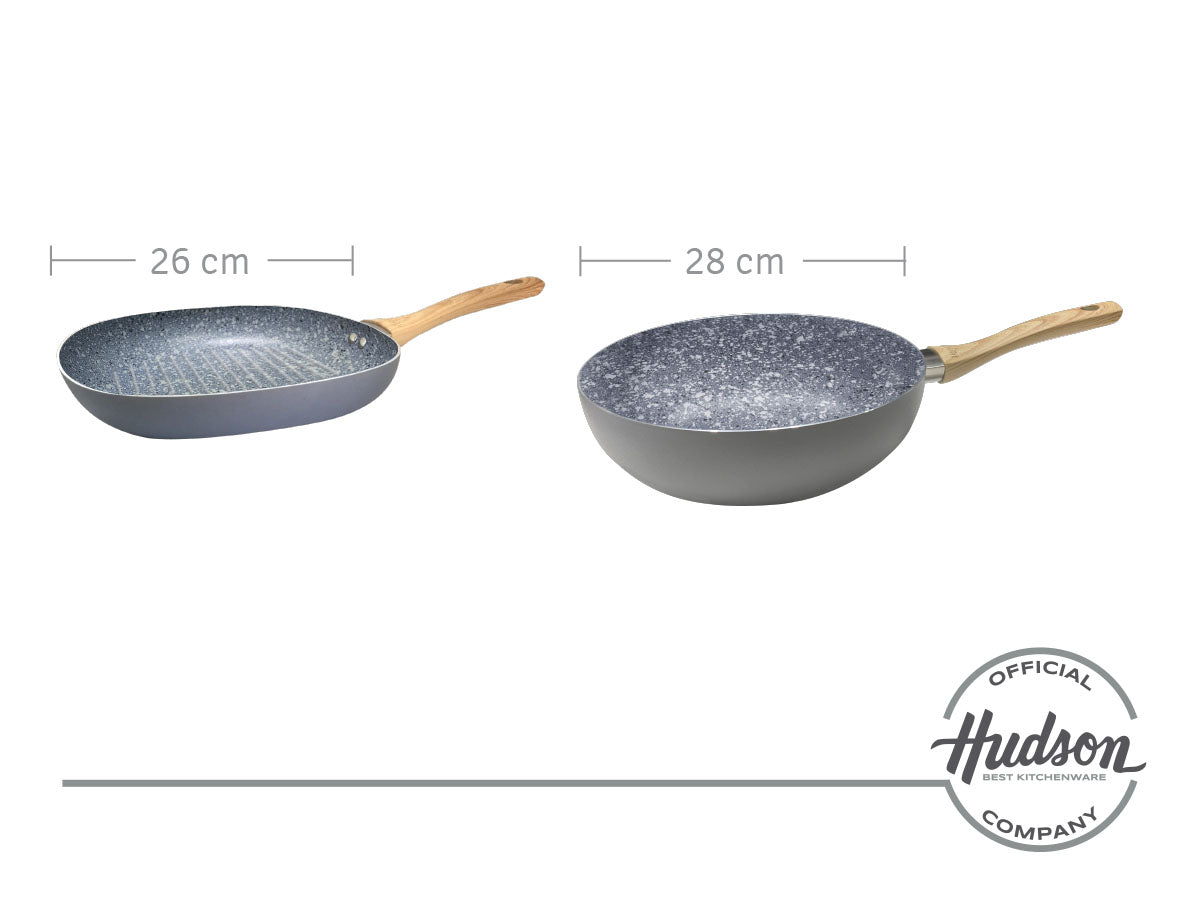 Batería Línea Granito Olla + Wok + Jarro + Panquequera + Sartén