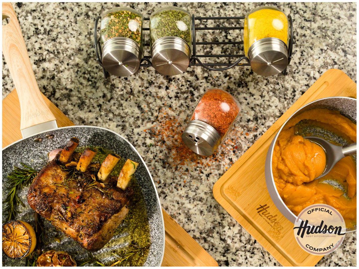 Especiero Hudson 4 Frascos De Vidrio Con Tapa + Base
