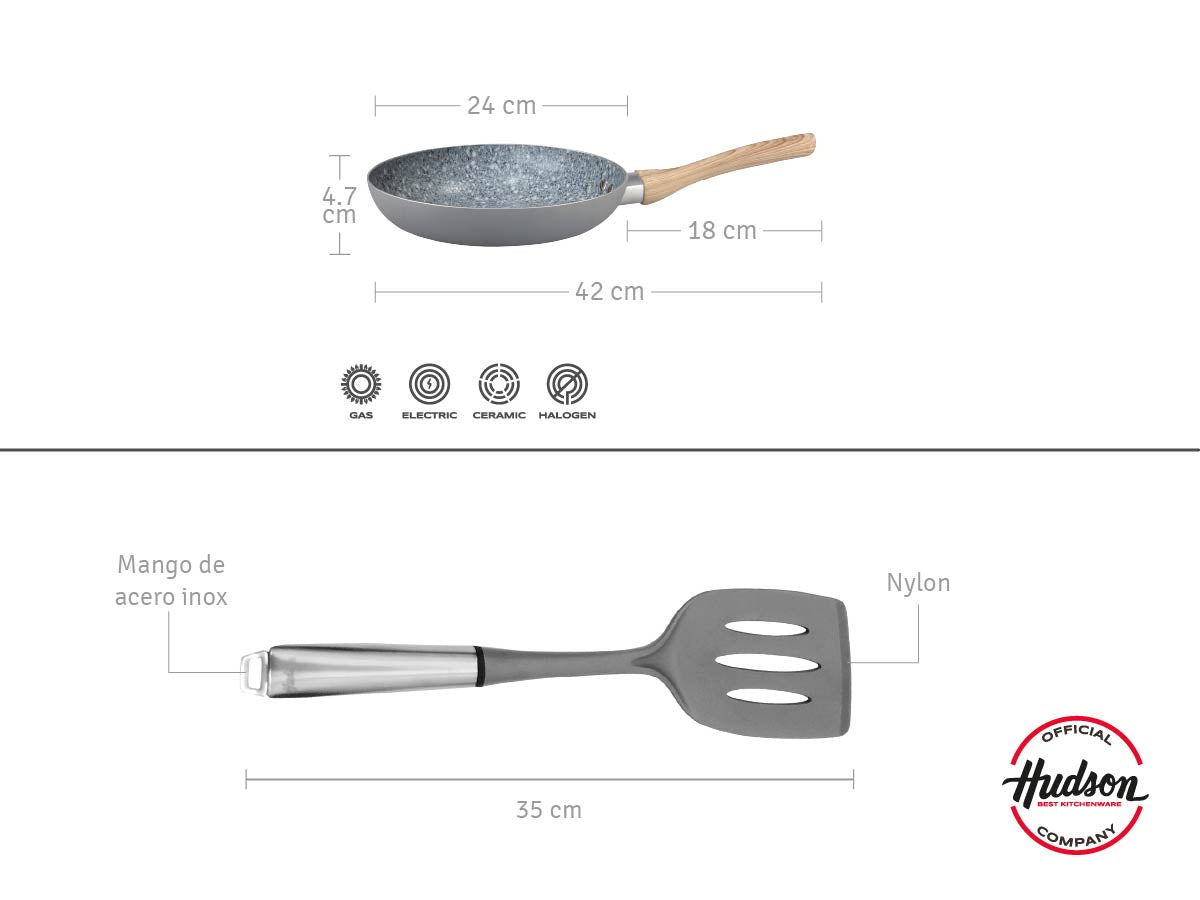Olla Hudson + Volteadora Aluminio Anthiaderente Granito