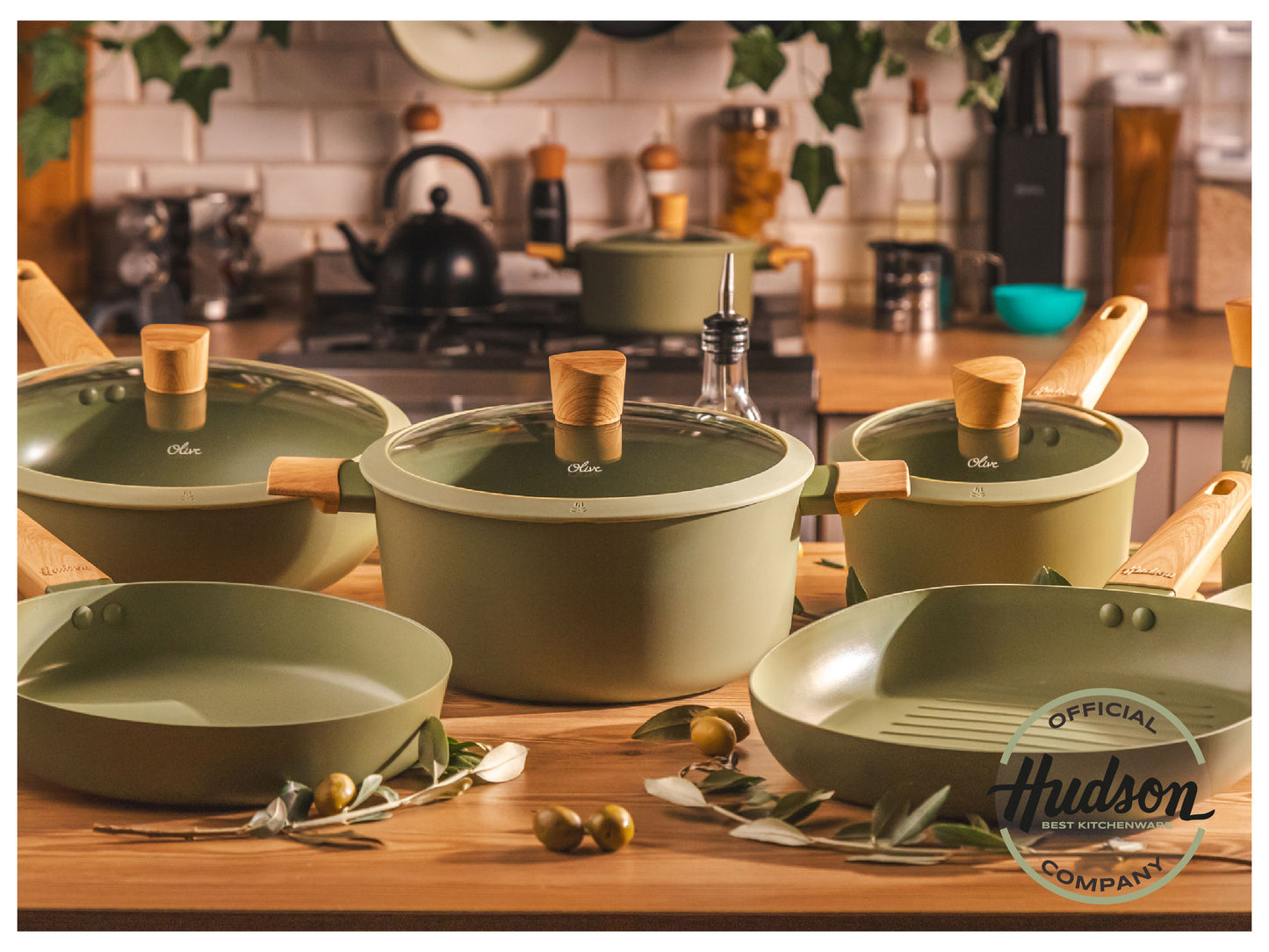 Olla Hudson 24 Cm Olive Antiadherente Válvula De Vapor
