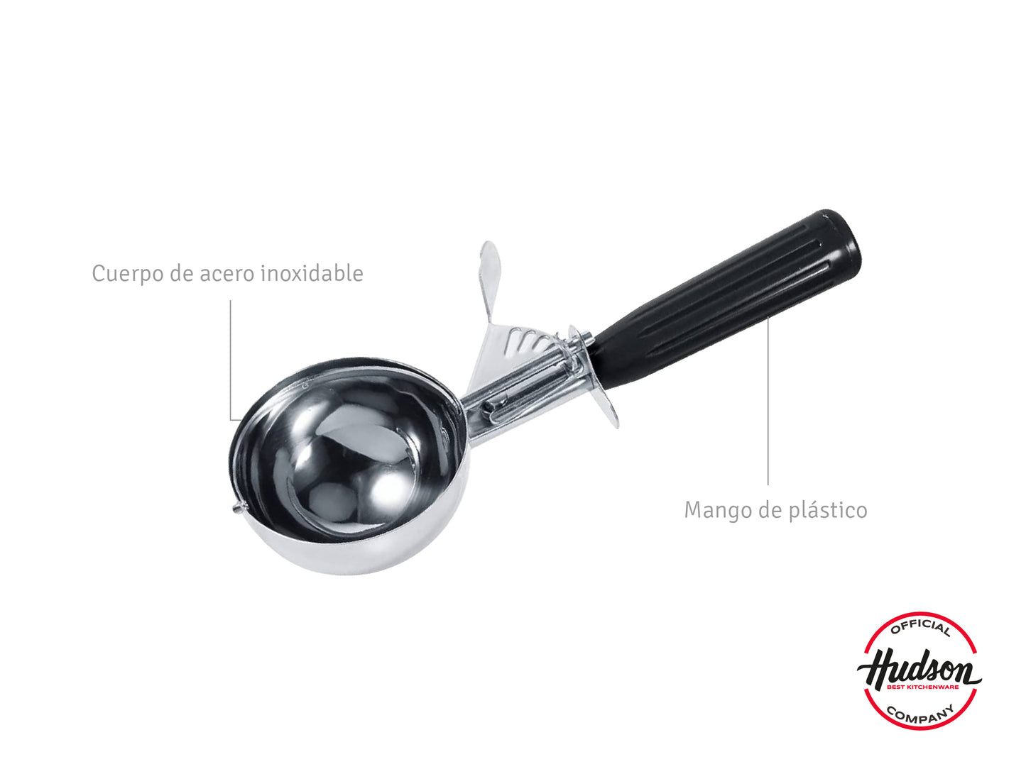 Cuchara Bochera para Helado Hudson de Acero Inoxidable con Mecanismo de Desmolde