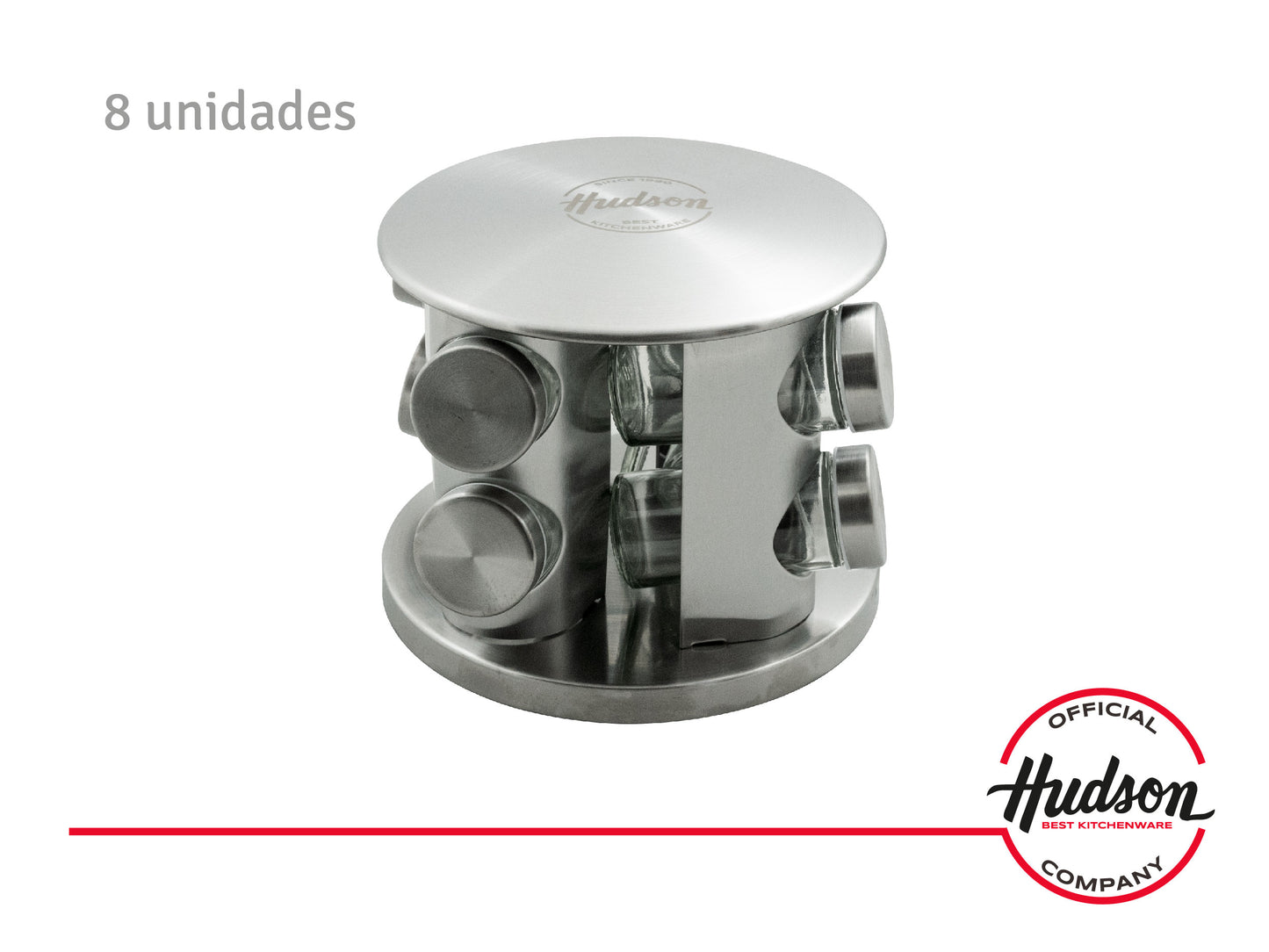 Especiero Giratorio Hudson Acero Inoxidable 8 Frascos Vidrio