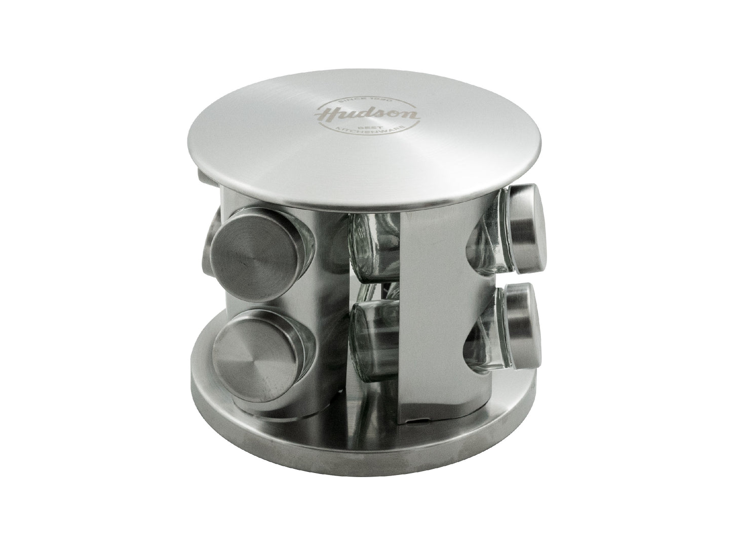 Especiero Giratorio Hudson Acero Inoxidable 8 Frascos Vidrio
