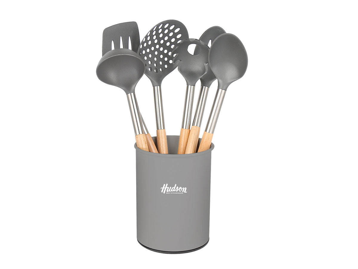 Set 6 Utensilios Nylon Con Mango De Madera