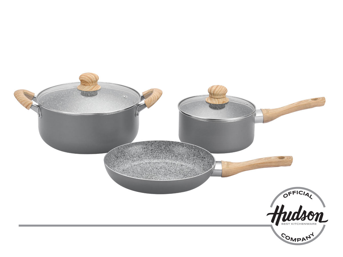 Batería De Cocina Hudson Antiadherente Granito 5 Piezas