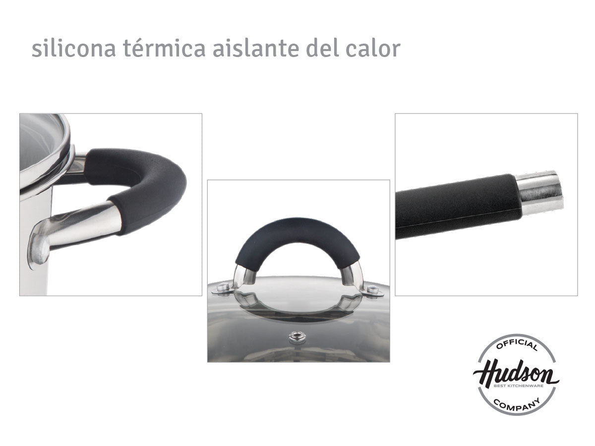 Bateria De Acero Inoxidable Tapa Colador Hudson 6 Piezas