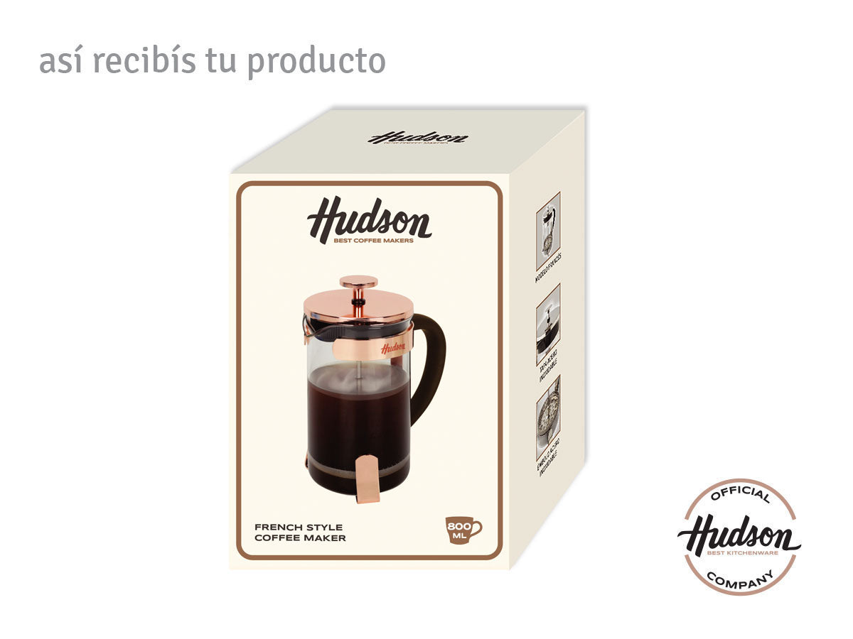 Cafetera Hudson Prensa Francesa Vidrio Acero 800ml Cobre