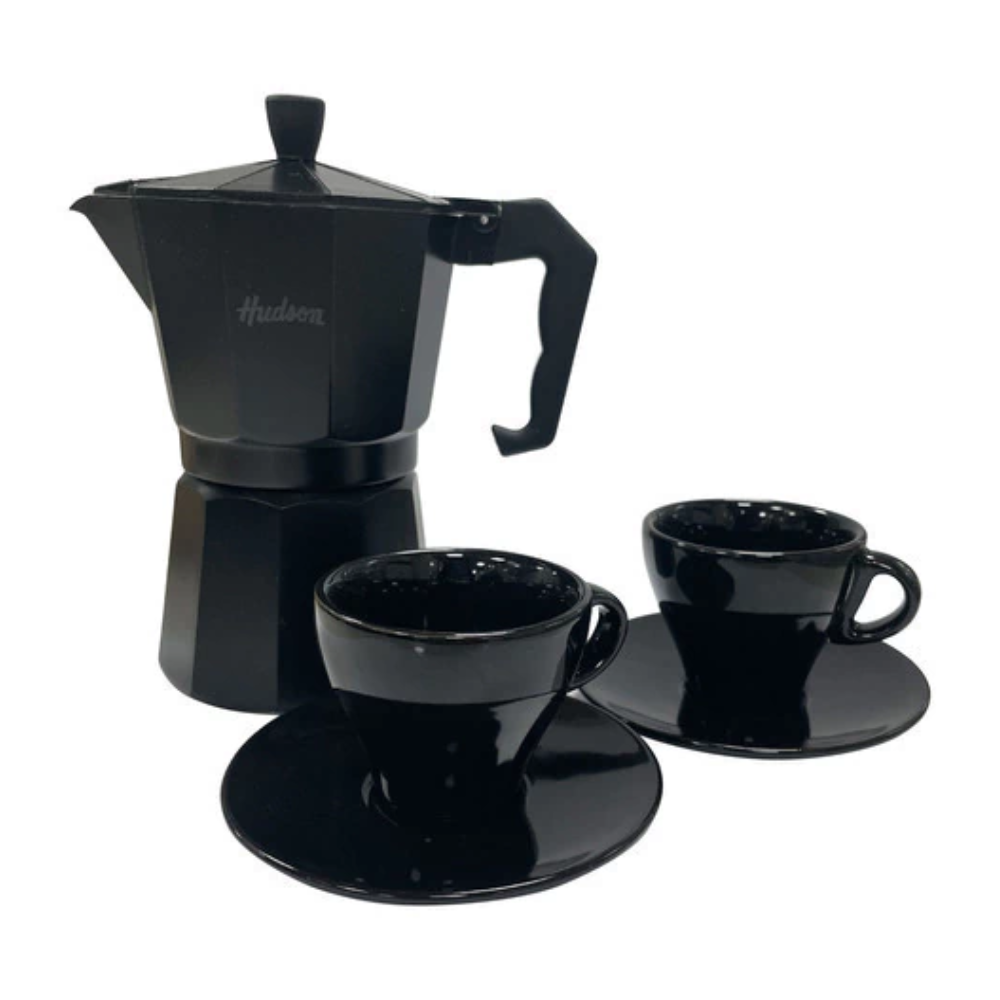 Set Cafetera Italiana Hudson Aluminio 290 ml Para 6 tazas