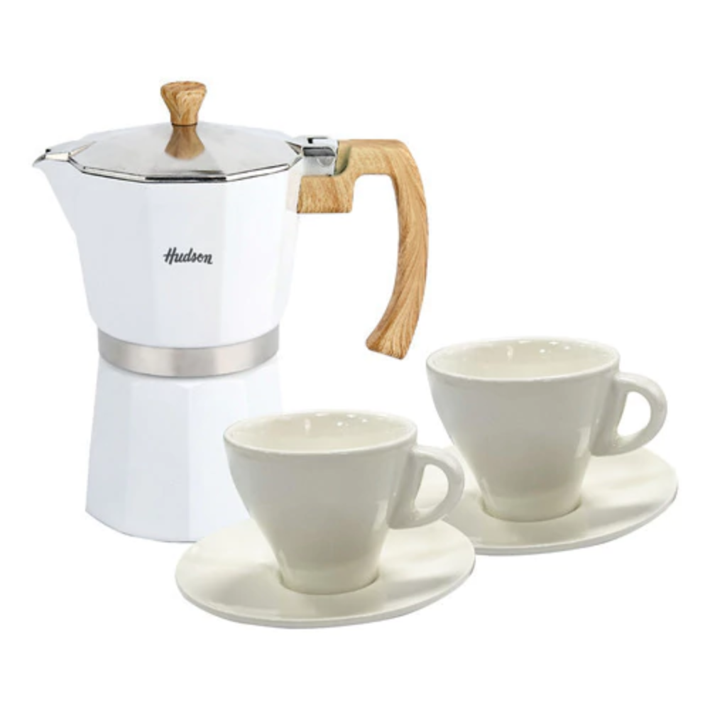 Set Cafetera Italiana Hudson Aluminio 290 ml Para 6 tazas