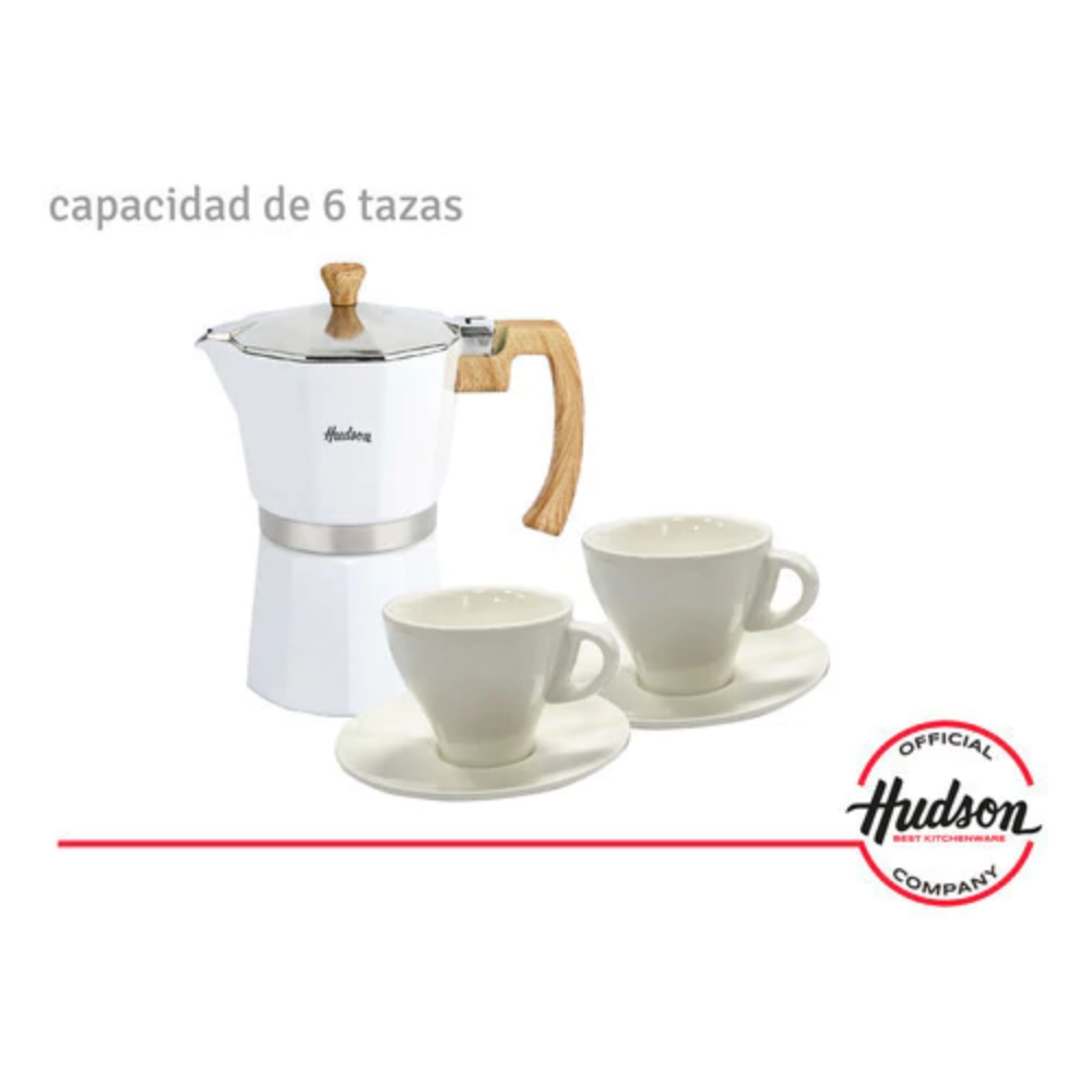Set Cafetera Italiana Hudson Aluminio 290 ml Para 6 tazas