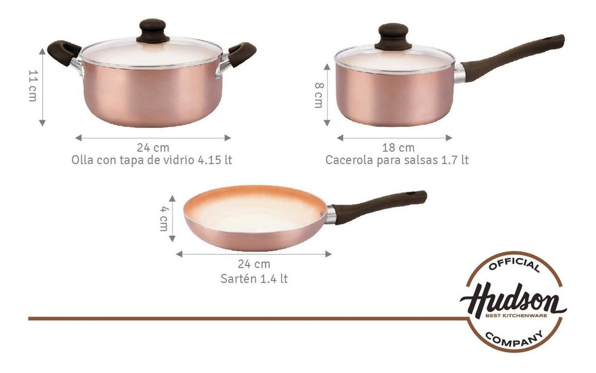 Batería De Cocina Antiadherente Cerámico Hudson 7 Piezas