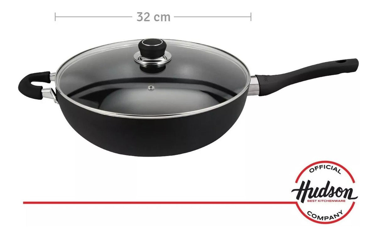 Set Aluminio Negro Wok 32 Cm + Bifera 26 Cm Antiadherente