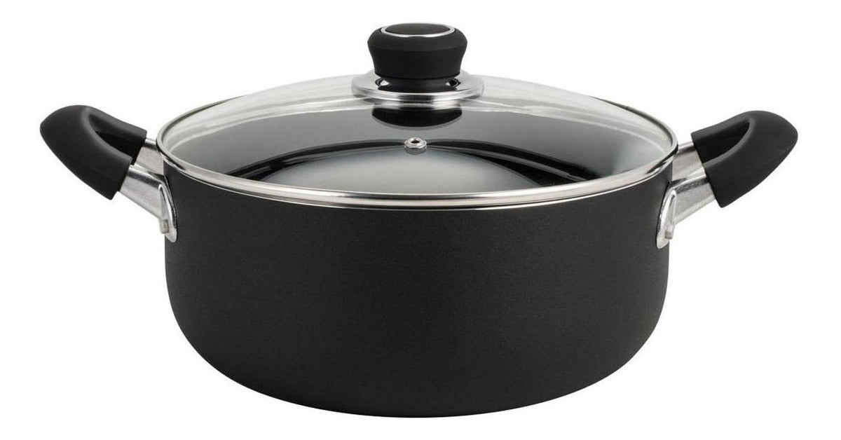 Cacerola 22 Cm Aluminio Negro Antiadherente Tapa Vidrio