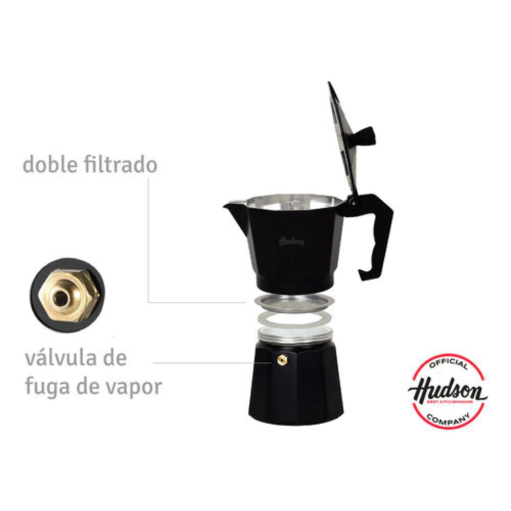 Set Cafetera Italiana Hudson Aluminio 290 ml Para 6 tazas
