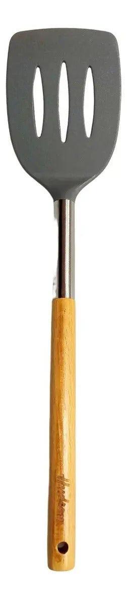 Espatula Calada Mango Madera Utensilio Cocina Hudson Hsk Color Gris