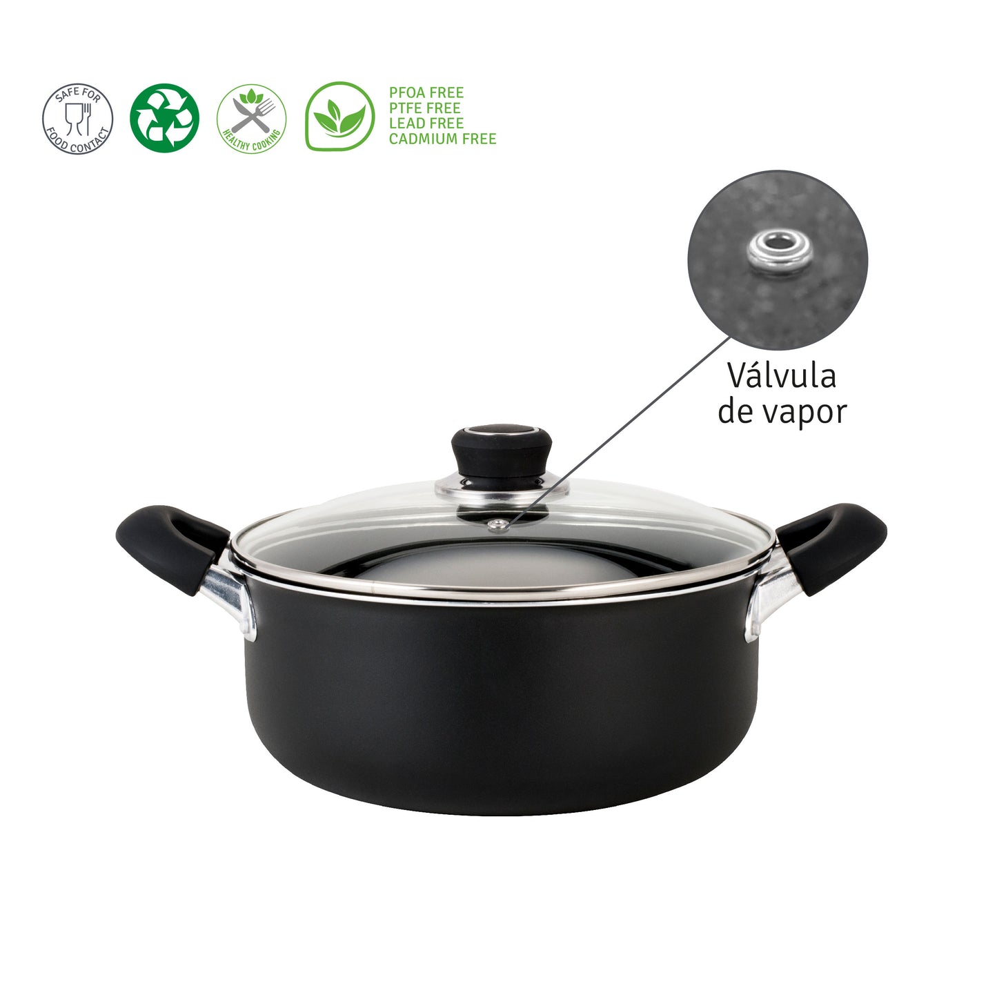 Cacerola 28 Cm Aluminio Negro Con Antiadherente