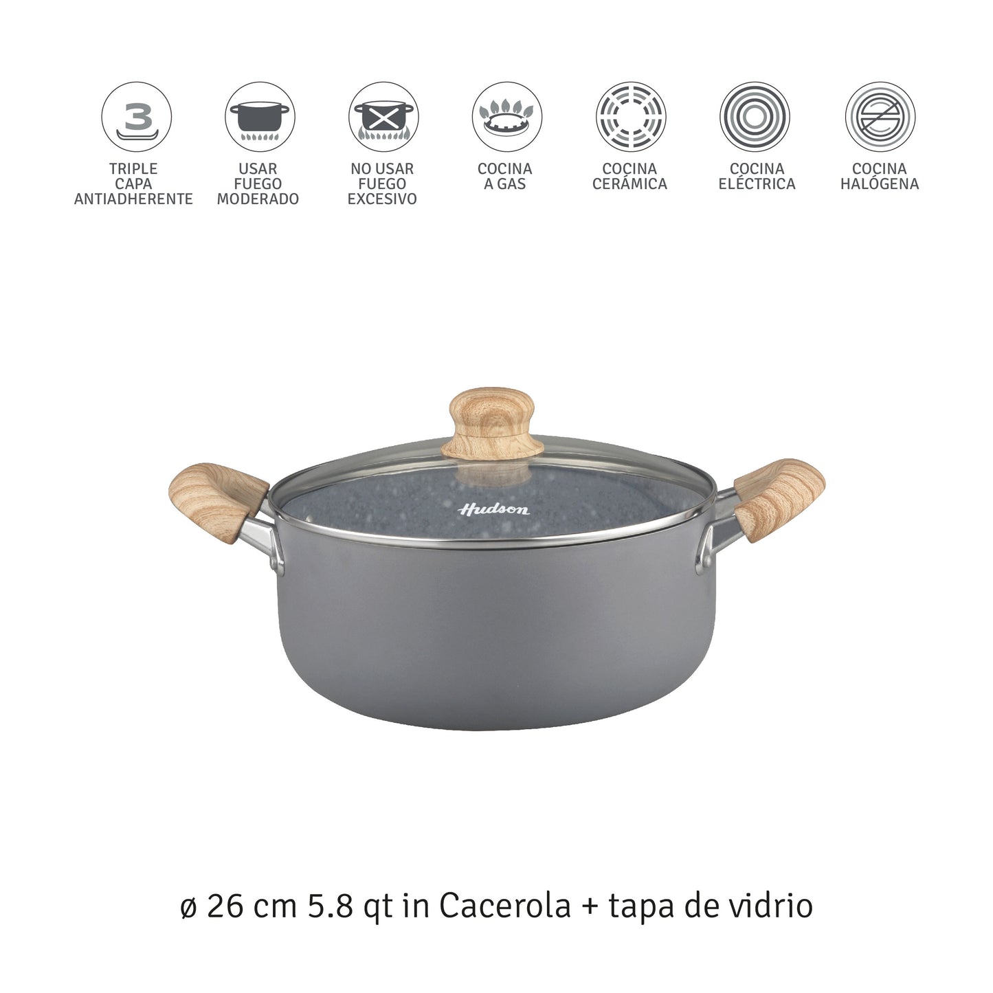Olla Cacerola Hudson 26 Cm Aluminio antiadherente