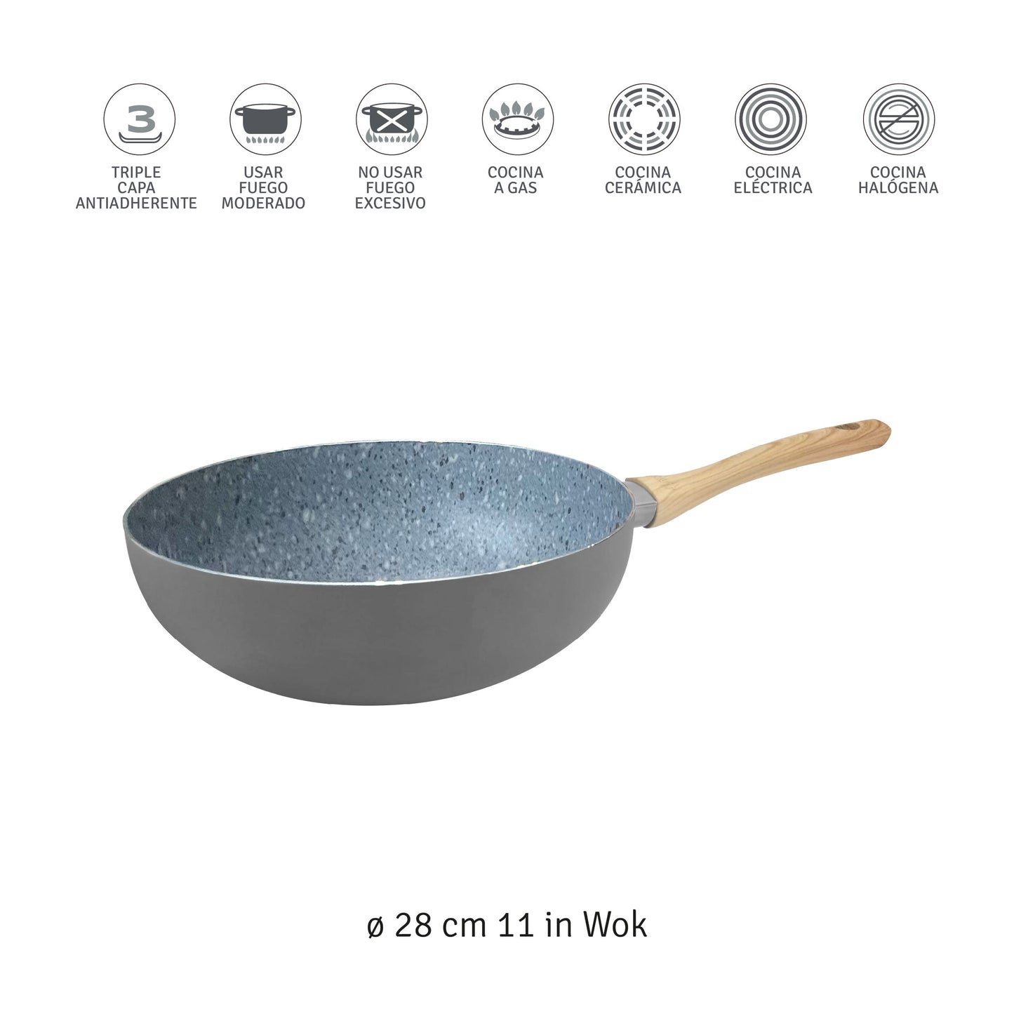 Wok Antiadherente Hudson 28 Cm Aluminio