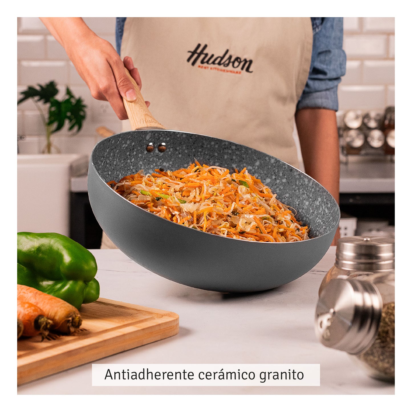 Wok Antiadherente Hudson 28 Cm Aluminio