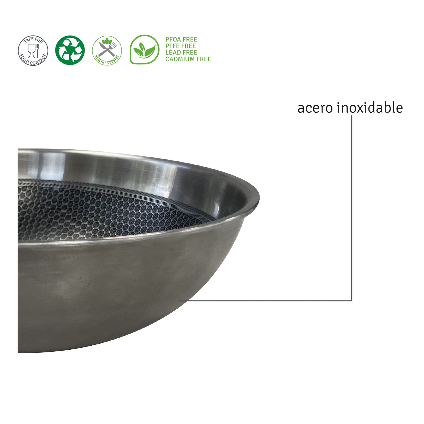 Wok Hudson  30 Cm Acero Inoxidable Con Antiadherente