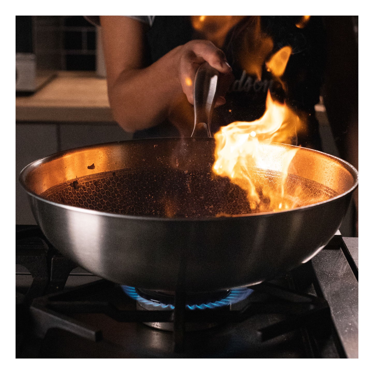 Wok Hudson  30 Cm Acero Inoxidable Con Antiadherente