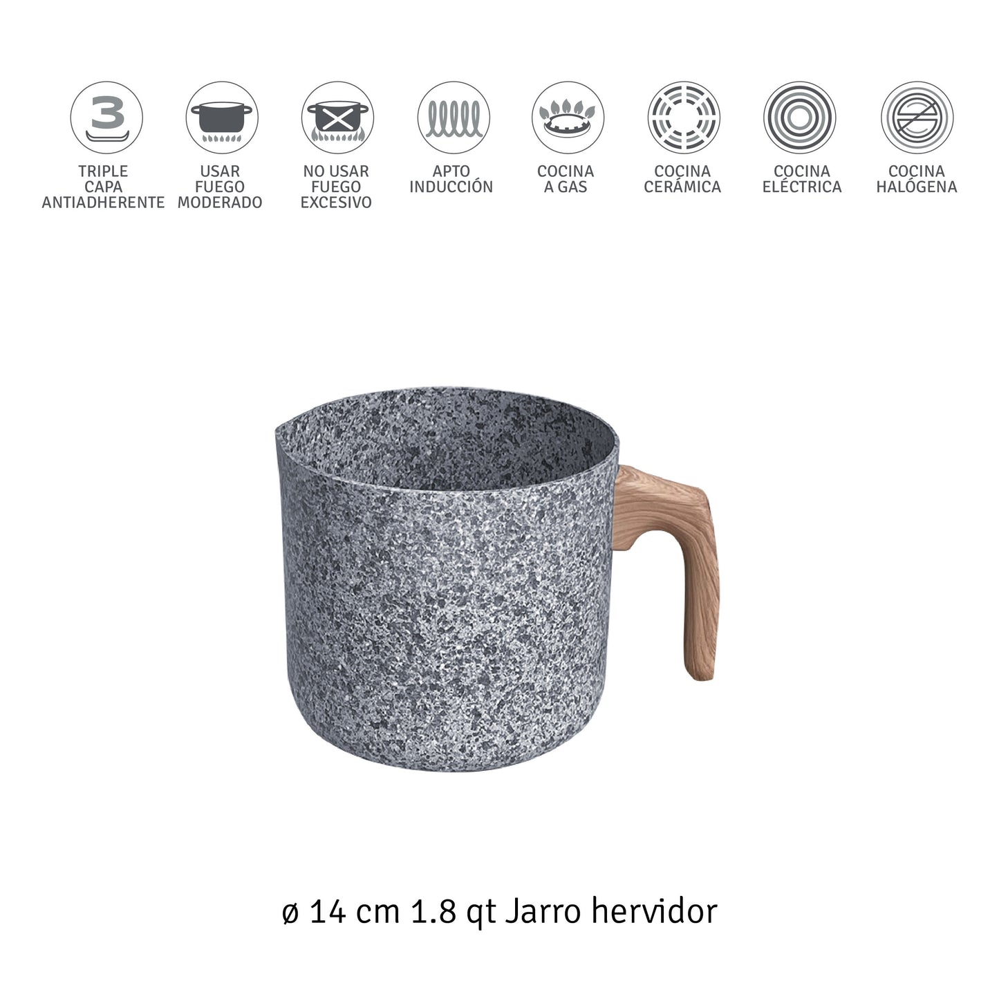 Jarro Hervidor Aluminio 14cm Antiadherente Granito Stone