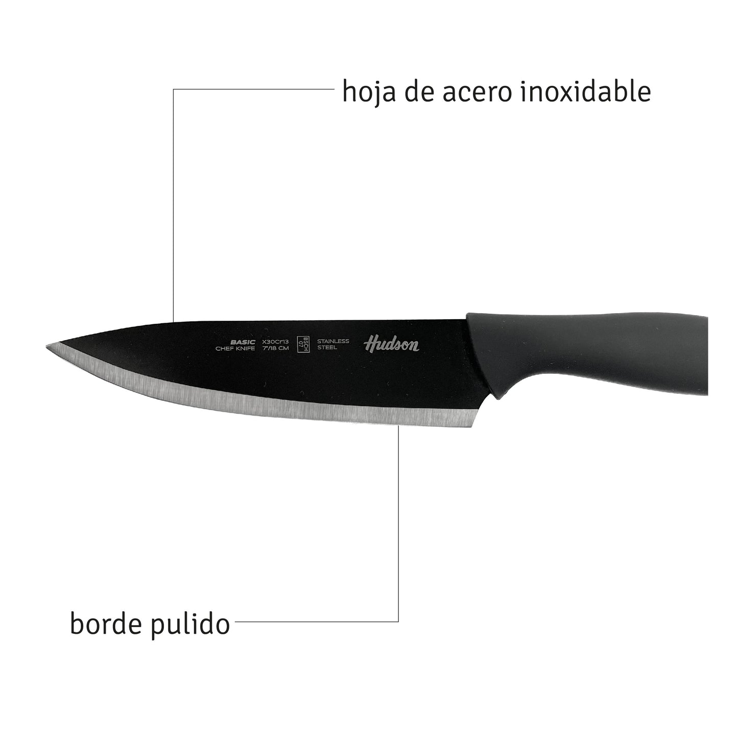 Cuchillo Hudson Chef 7'' Basic Acero Inoxidable Borde Pulido