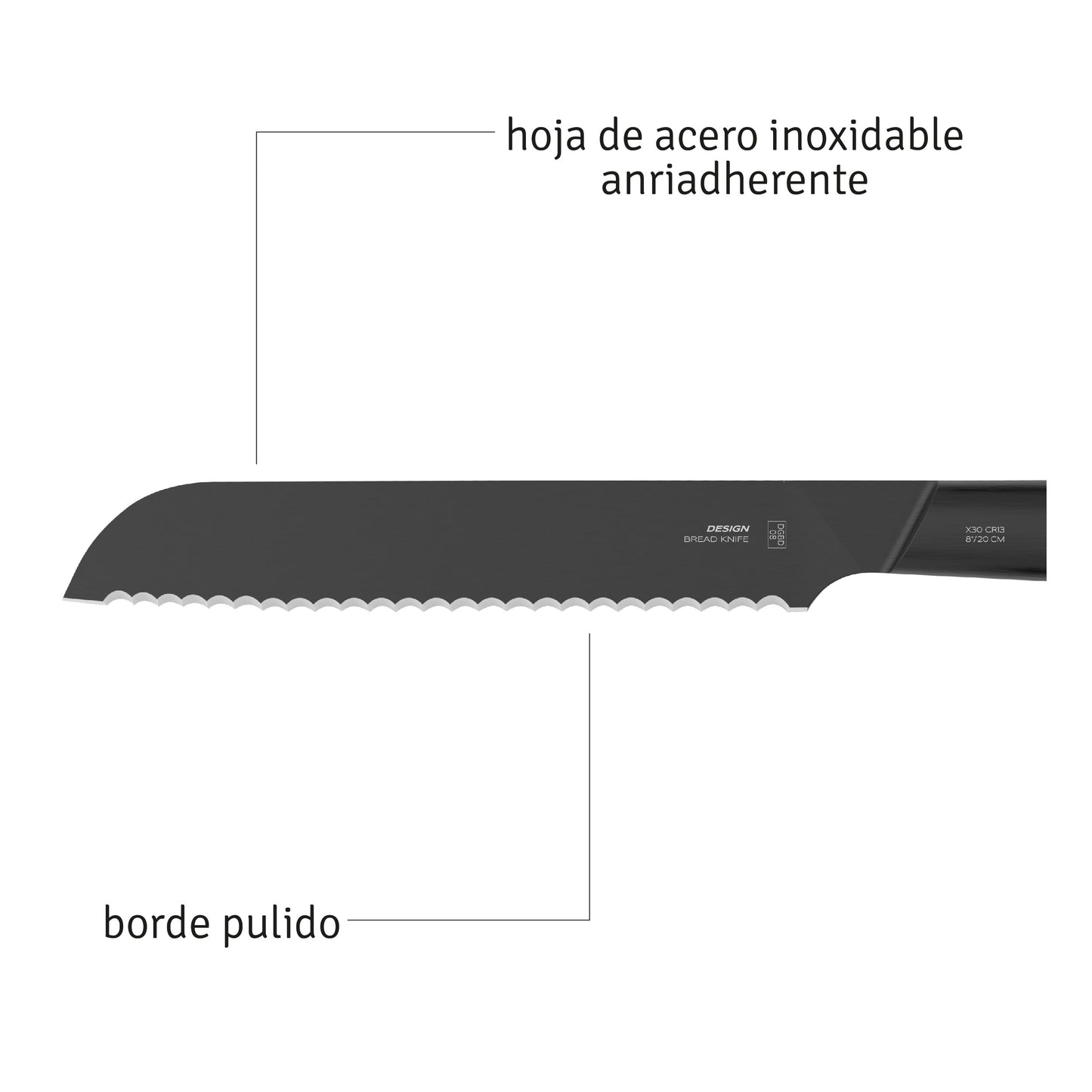 Cuchillo De Pan Hudson Design 8'' Acero Inoxidable Negro