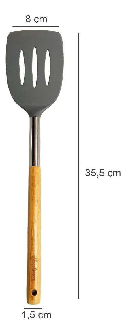 Espatula Calada Mango Madera Utensilio Cocina Hudson Hsk Color Gris