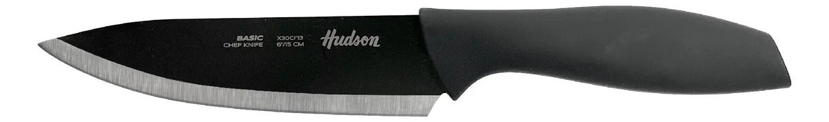 Kit Hudson: Olla Cacerola 24cm Granito Gris + Cuchillo Chef 6 Acero Negro + Batidor Silicona 31cm