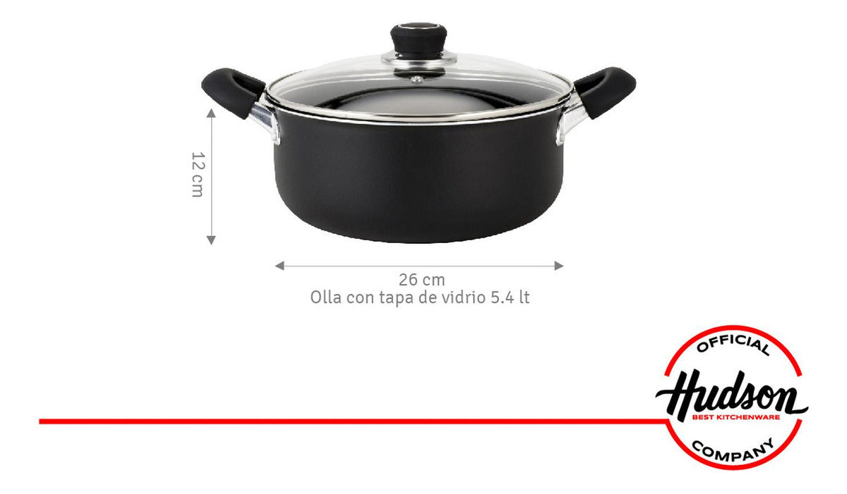 Cacerola 26 Cm Aluminio Negro Antiadherente Tapa Vidrio