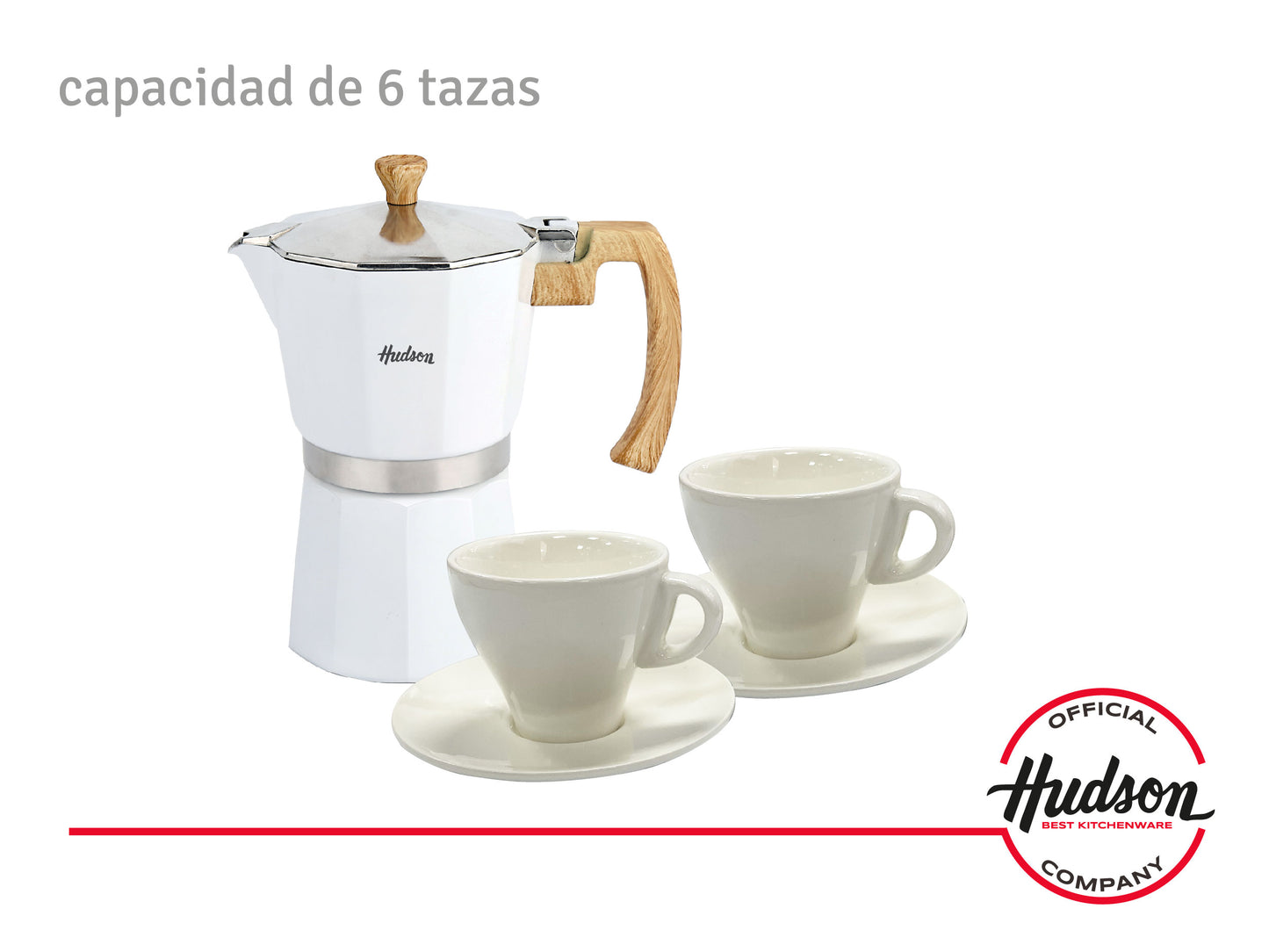 Set Cafetera Italiana Hudson Aluminio 290 ml Para 6 tazas